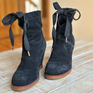 Kate Spade New York black Suede Ankle Wedge Booties Women Size 6.5